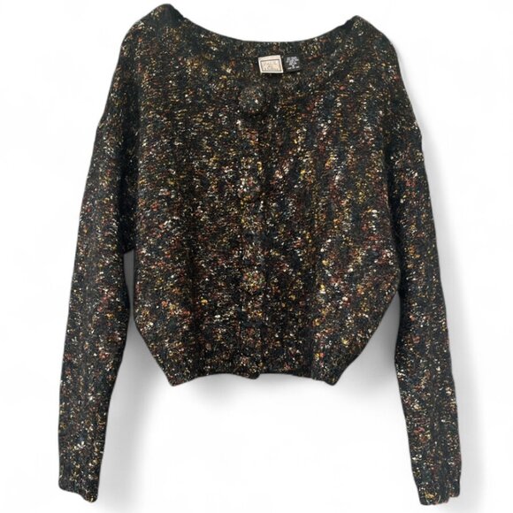 Vintage Mohair-Blend Confetti Knit Cardigan Black and Multi Boucle Textured S M - Picture 2 of 7